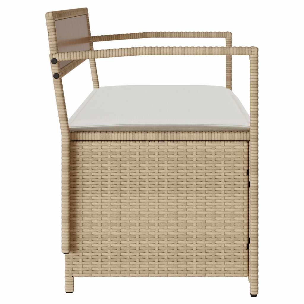Gartenbank mit Stauraum und Kissen Schwarz Poly Rattan