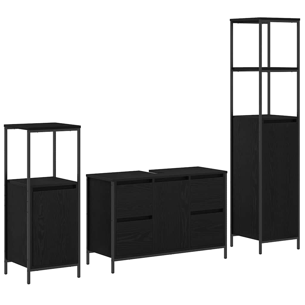 Badezimmermöbel Set mit Schubladen 2 pcs Schwarz Eichen-Optik