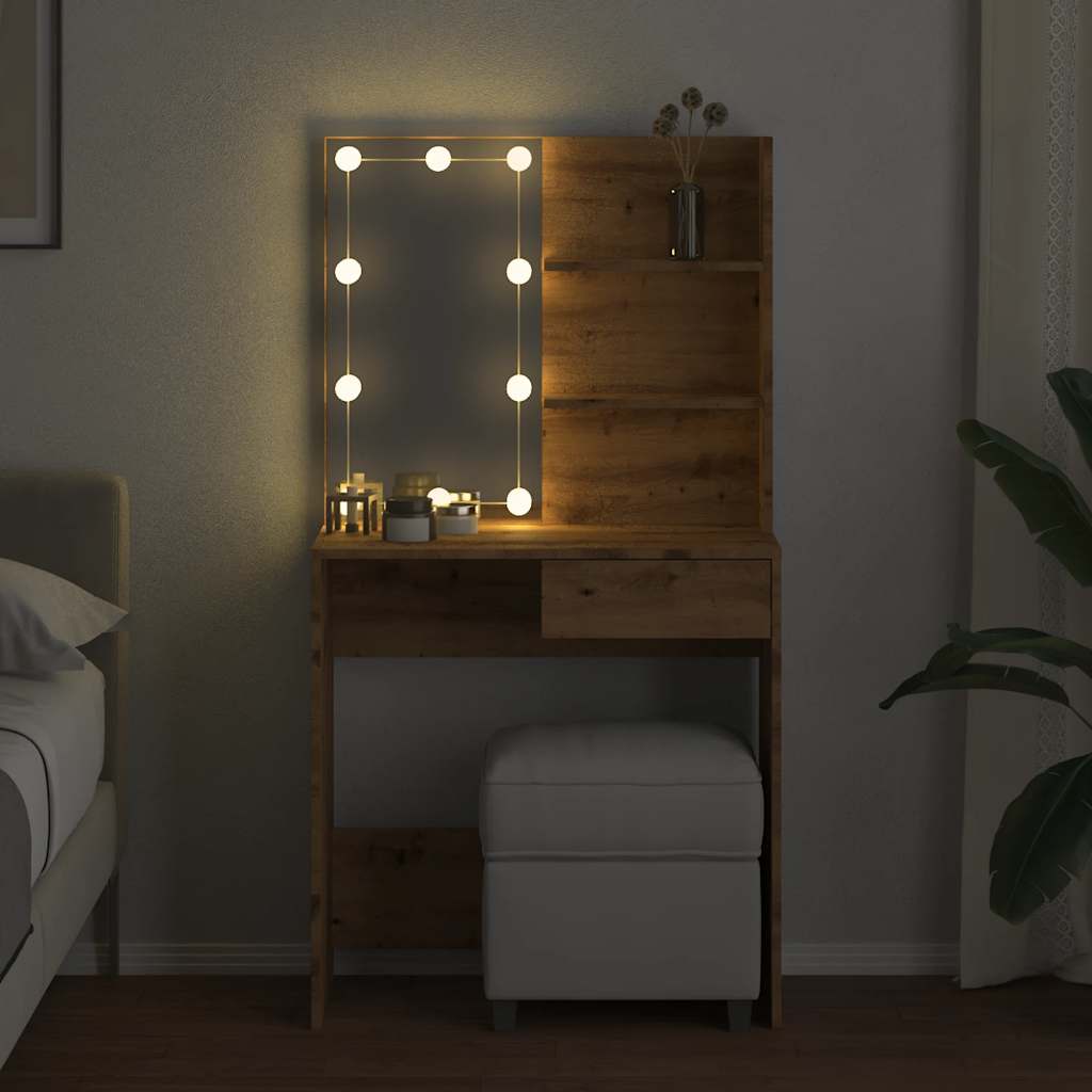 Schminktisch mit LED Weiß 74,5x40x141 cm