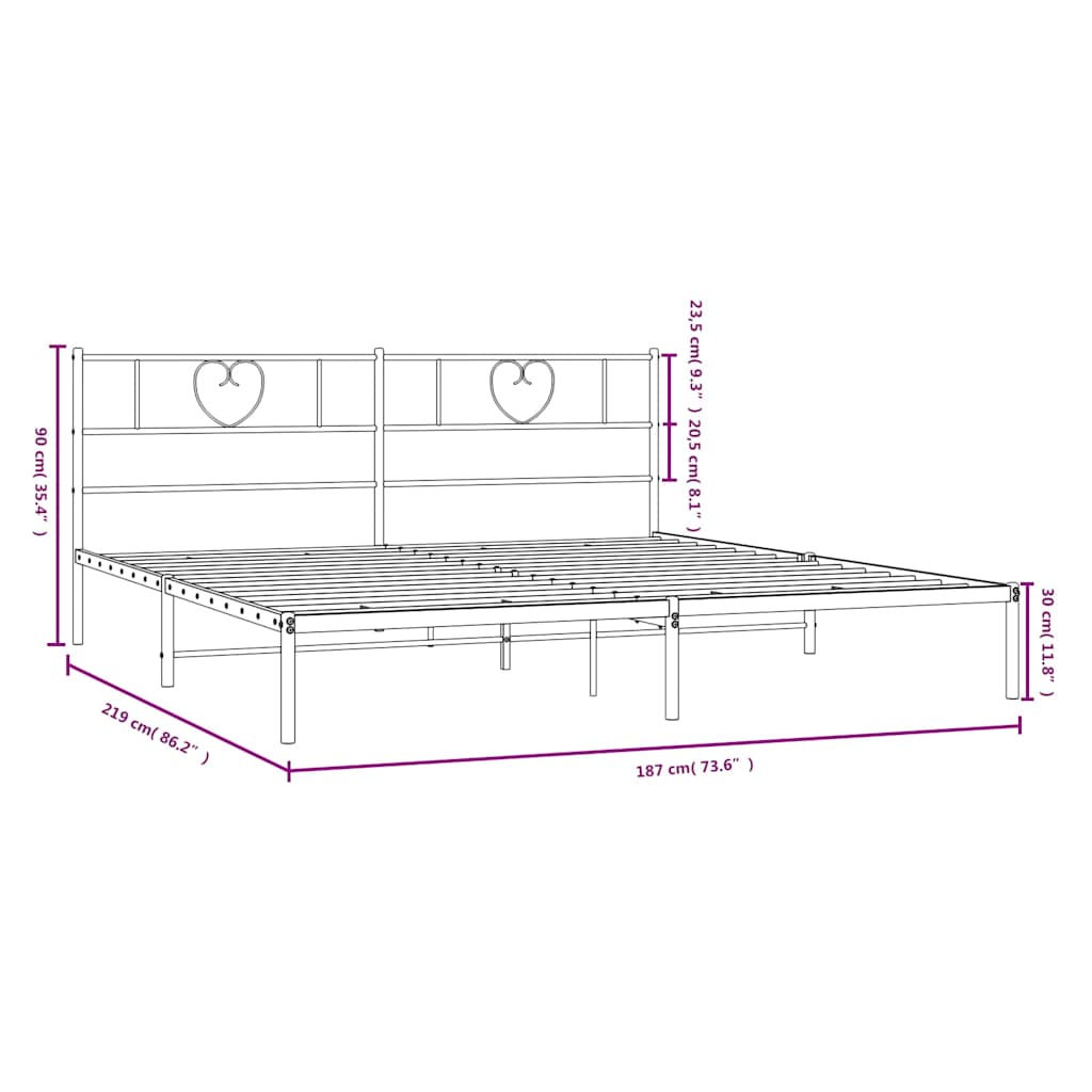 Bettgestell mit Kopfteil Metall Schwarz 100x190 cm