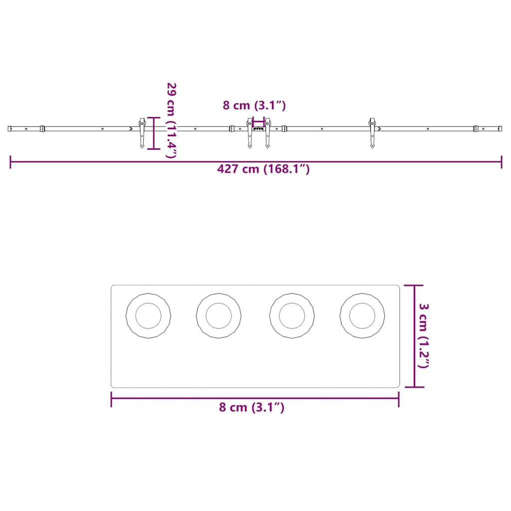 Schiebetürbeschlag-Set 305 cm Stahl Schwarz