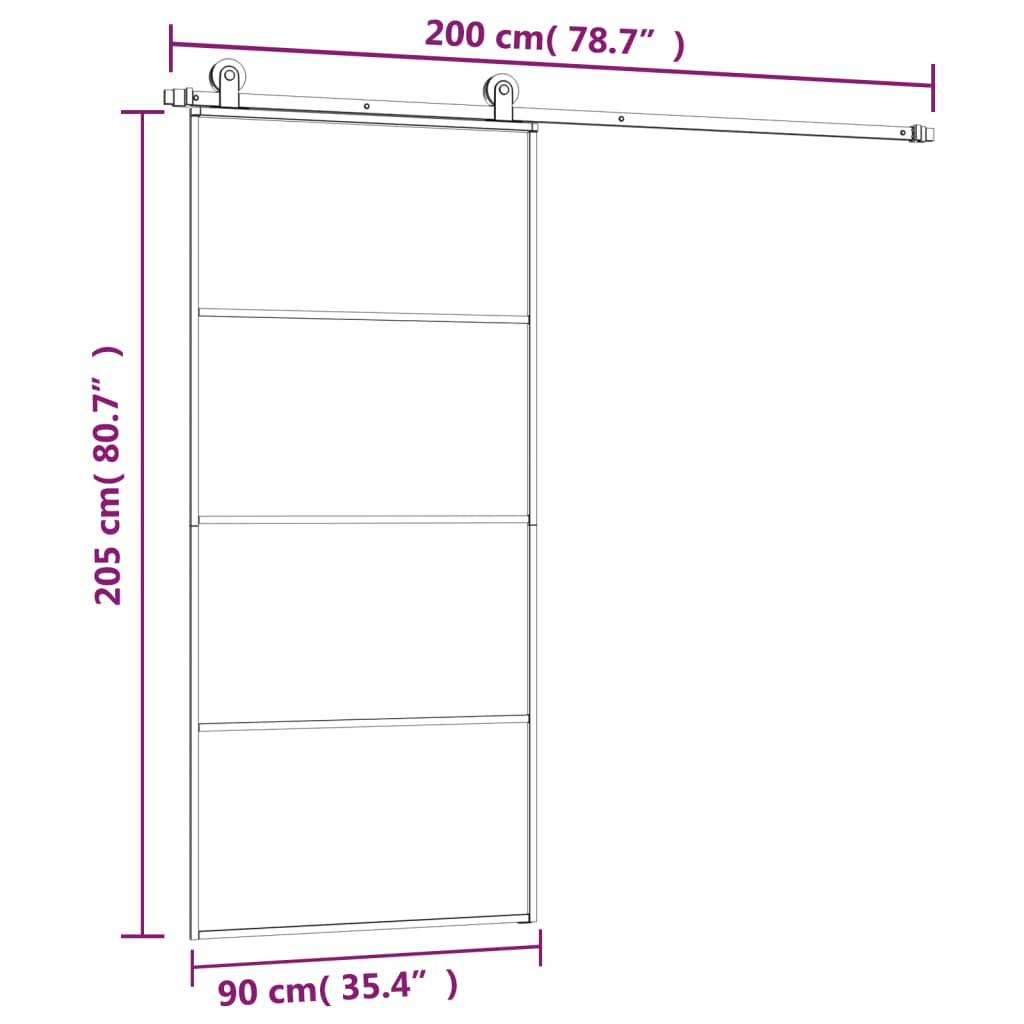 Schiebetür mit Beschlag 76x205 cm ESG-Glas & Aluminium