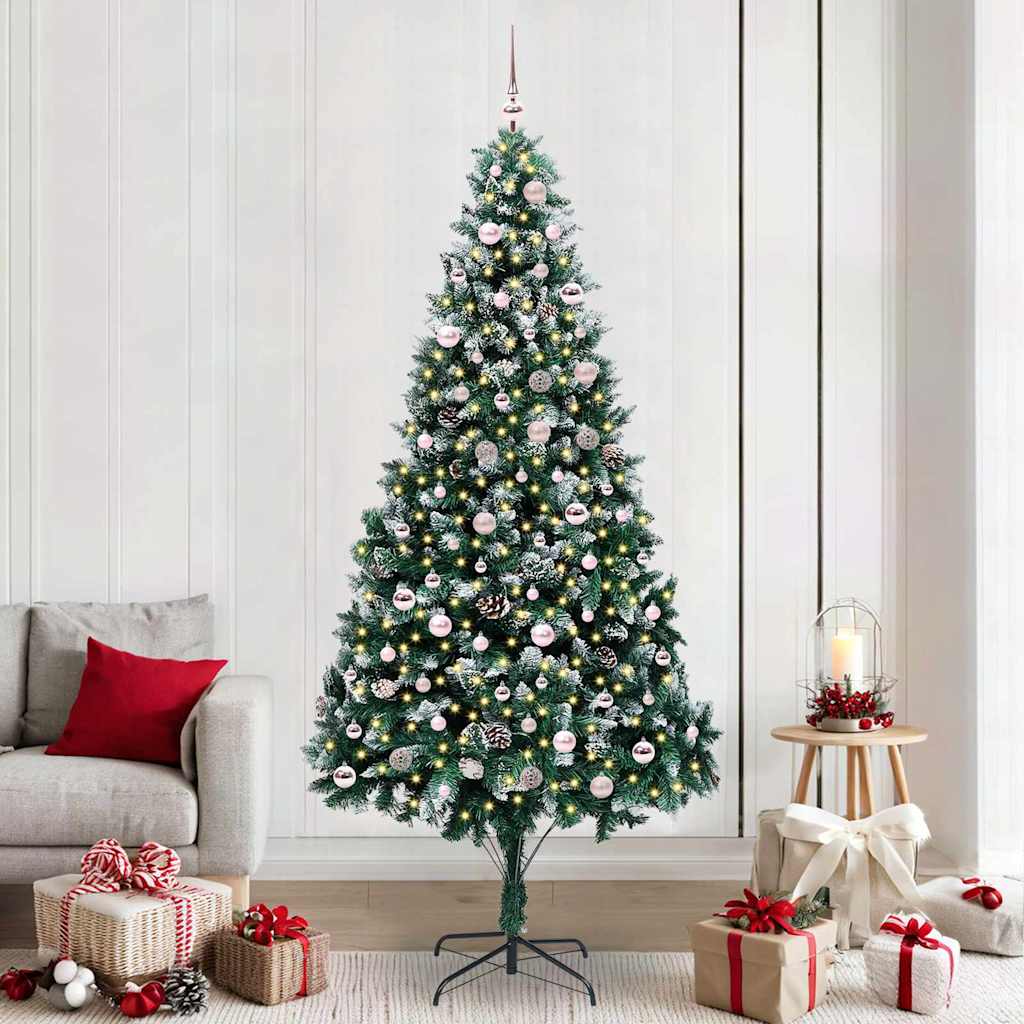 Künstlicher Weihnachtsbaum mit LEDs Kugeln Zapfen 150 cm