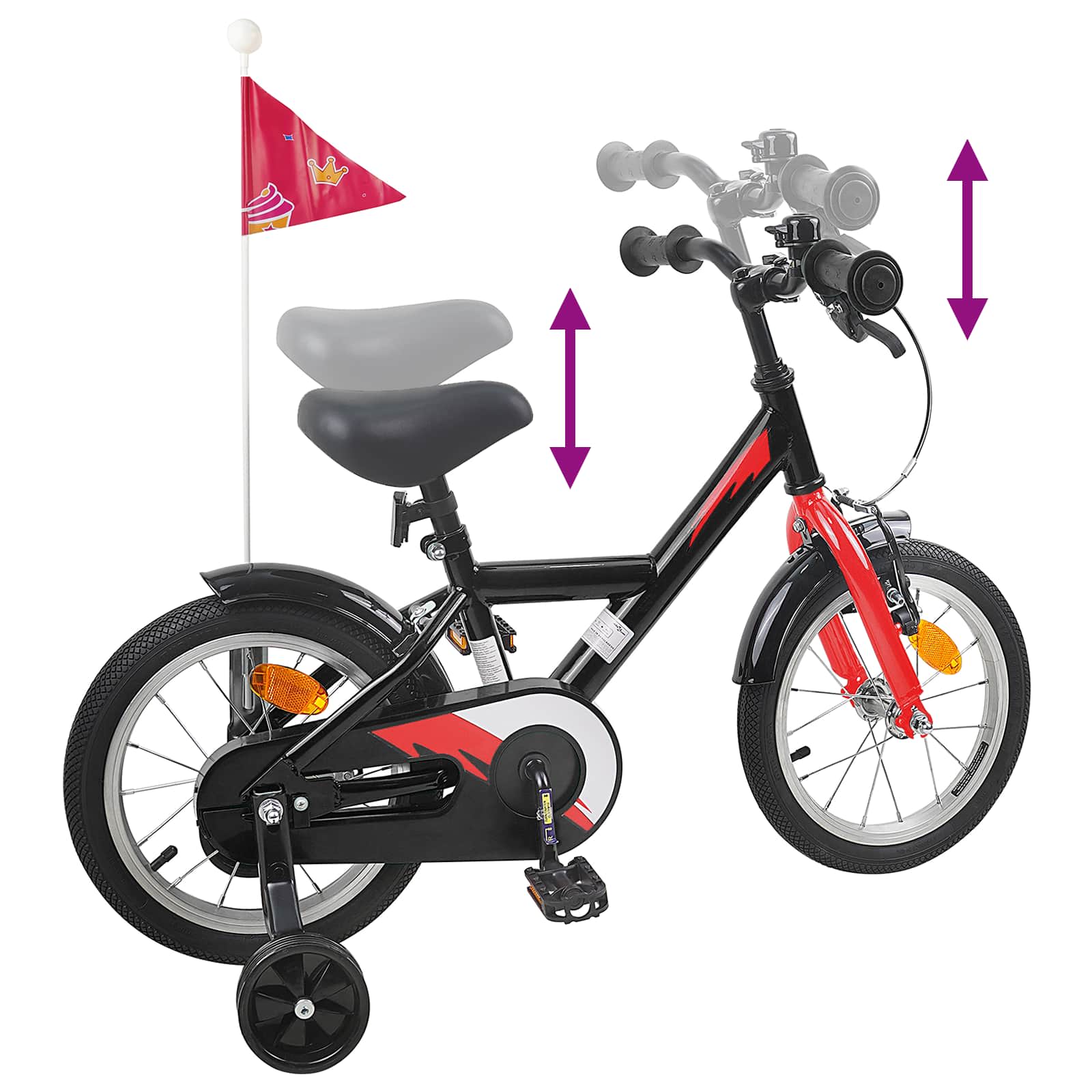 Kinderfahrrad 12 Zoll für 2-4 Jahre alt Schwarz