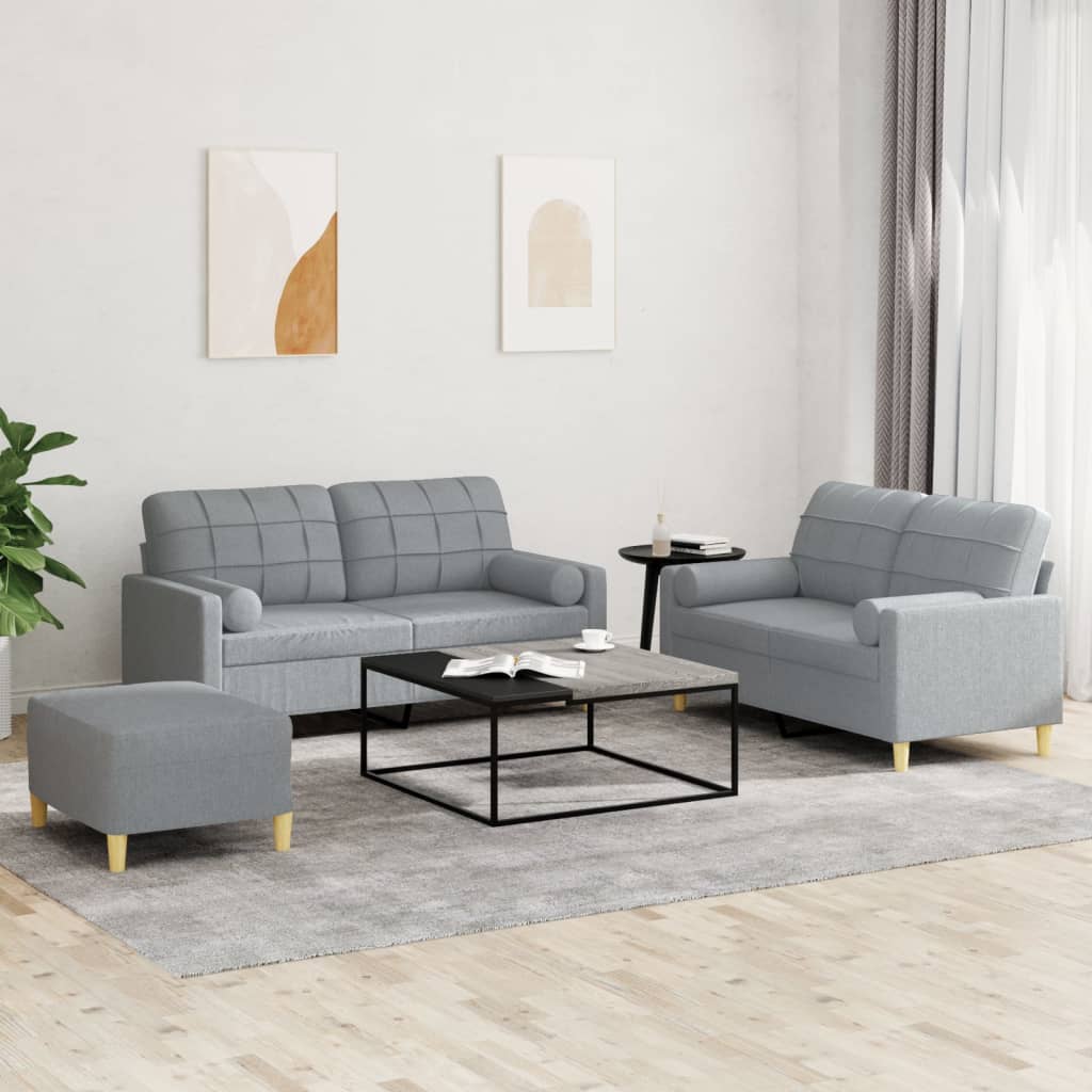3-tlg. Sofagarnitur mit Kissen Creme Stoff