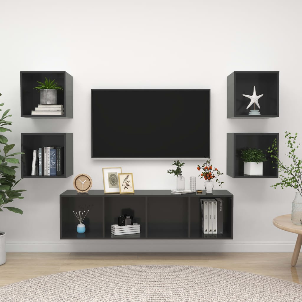 5-tlg. TV-Schrank-Set Grau Holzwerkstoff