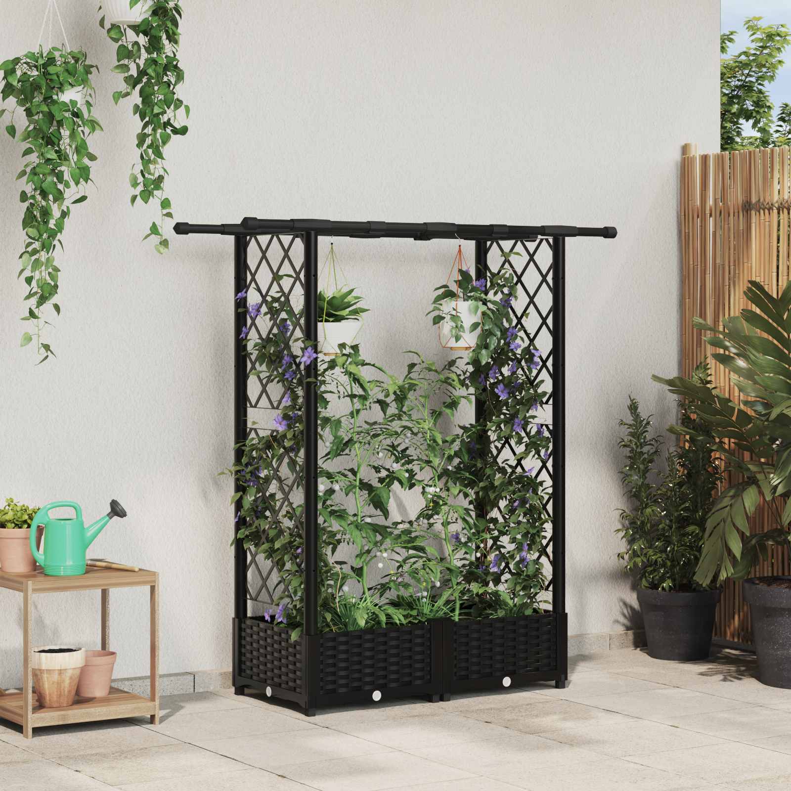 Hochbeet mit Rankgitter und Dach Braun 124 x 40 x 123 cm PP