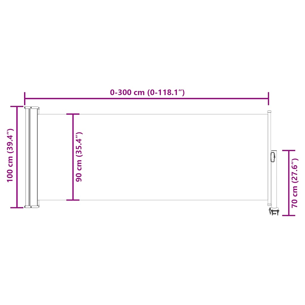 Seitenmarkise 60 x 300 cm 100% Polyester Eisen Stahl