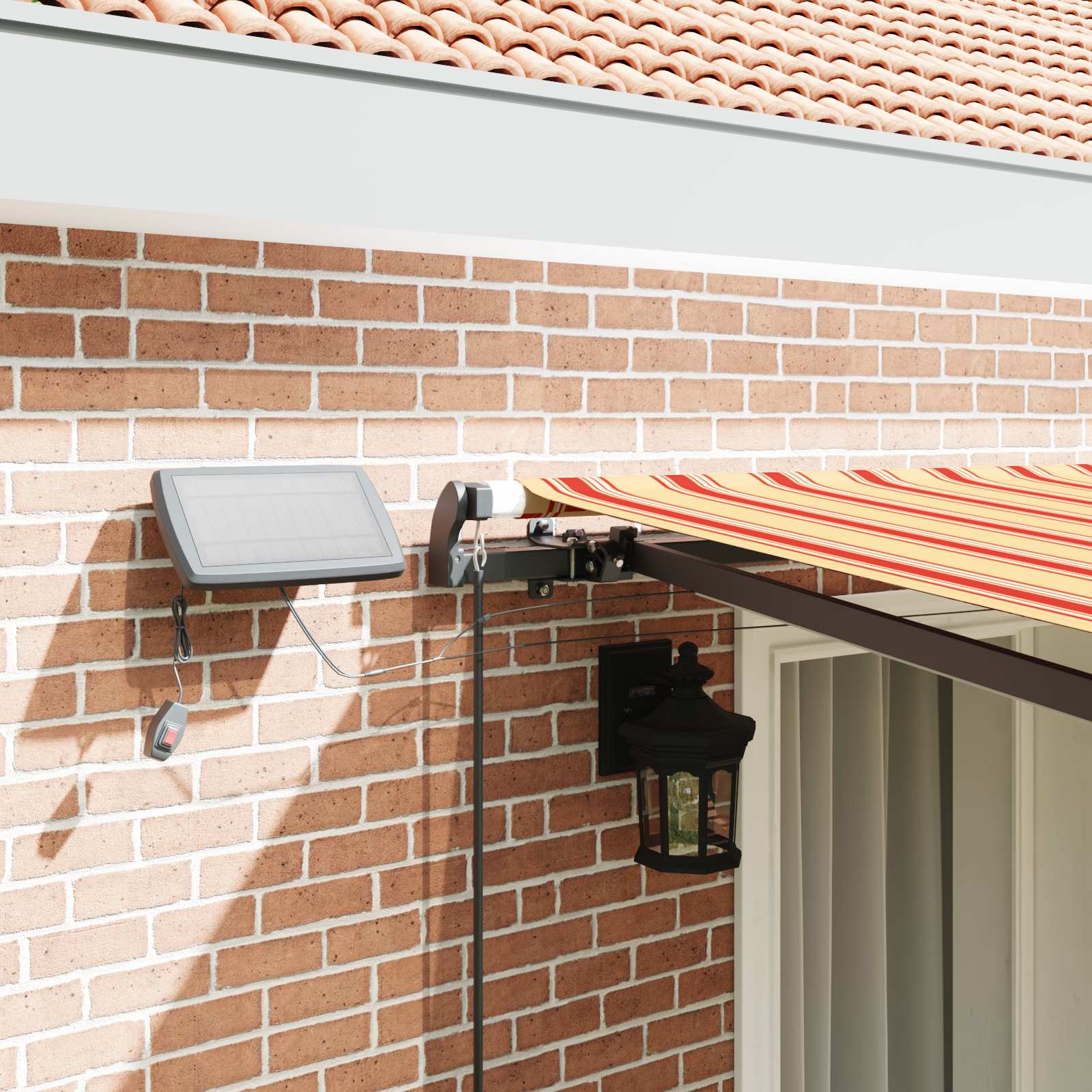Markise Manuell Einziehbar mit LED 300x250 cm Blau und Weiß