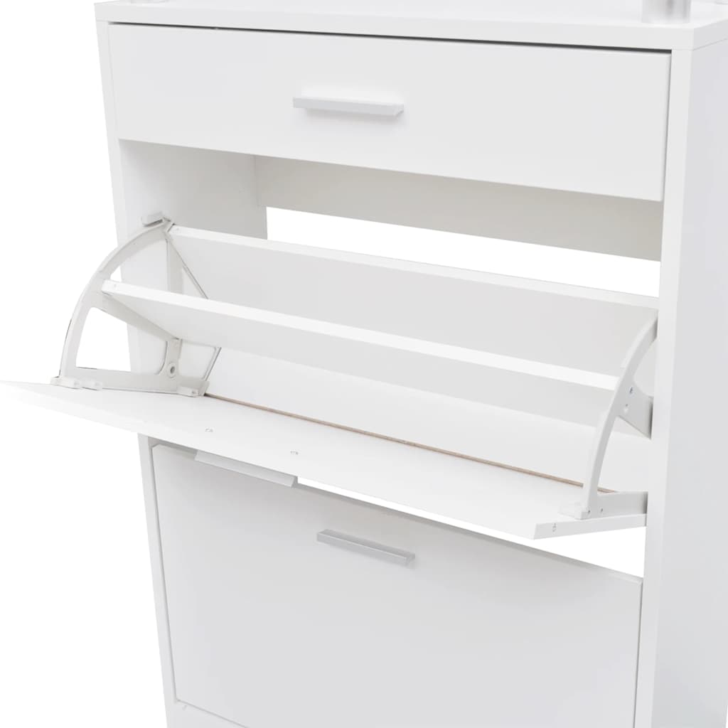 Schuhschrank mit Schubfach und oberem Glasregal Holz Weiß