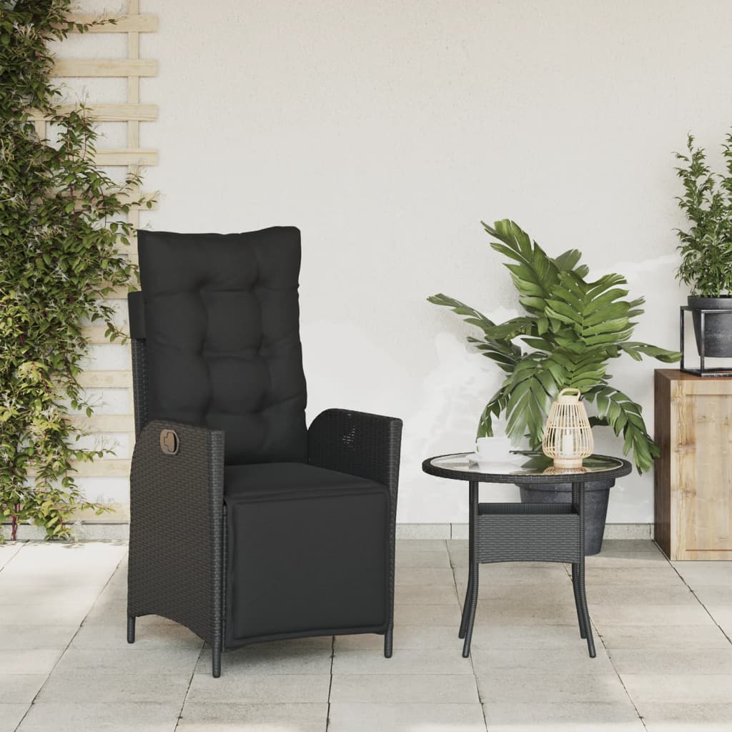 Gartensessel Verstellbar mit Kissen Schwarz Poly Rattan