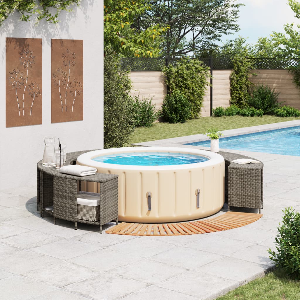 Whirlpool-Umrandung Schwarz Poly-Rattan und Massivholz Akazie