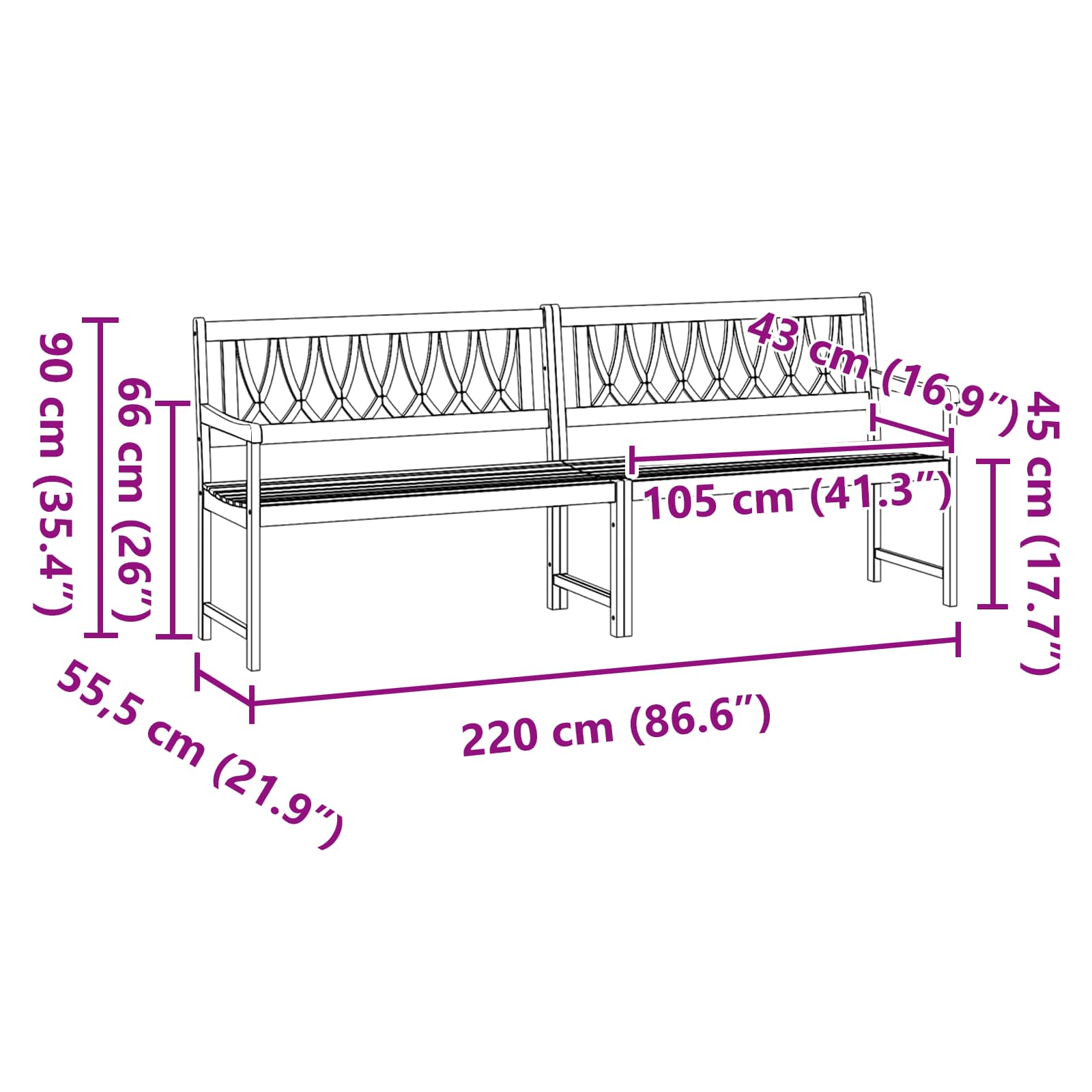 Bank Outdoor Natur 110 x 56 x 90 cm Massivholz Akazie