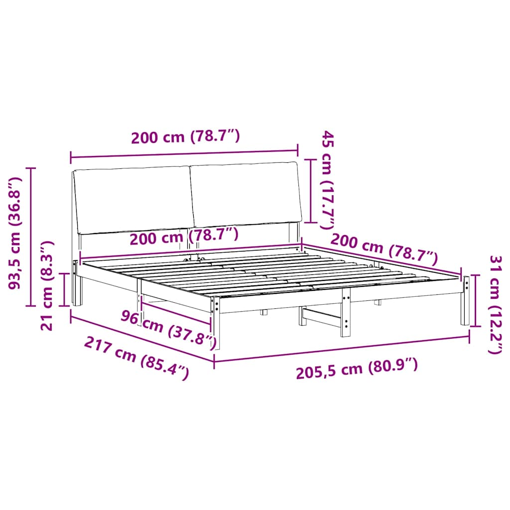 Bettgestell Braun und hellgrau 200 x 200 cm Massivholz Kiefer