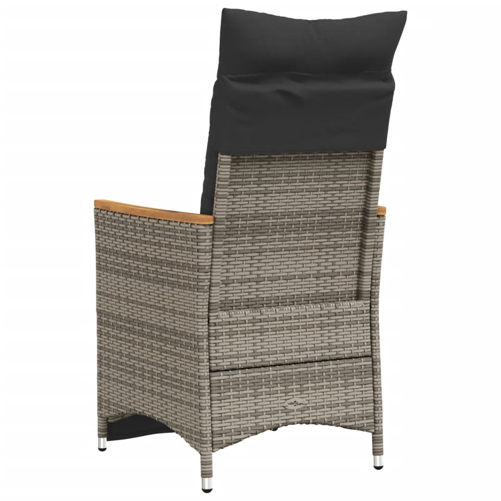 Gartensessel Verstellbar mit Kissen Schwarz Poly Rattan