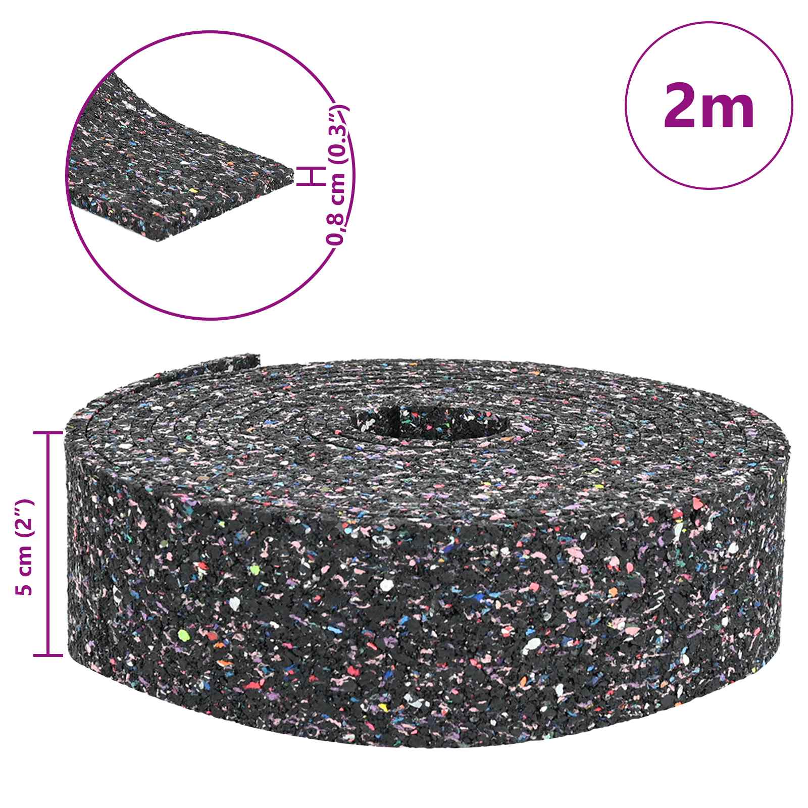 Gummi-Granulat-Rolle Schwarz 200 x 5 x 0,3 cm Gummi