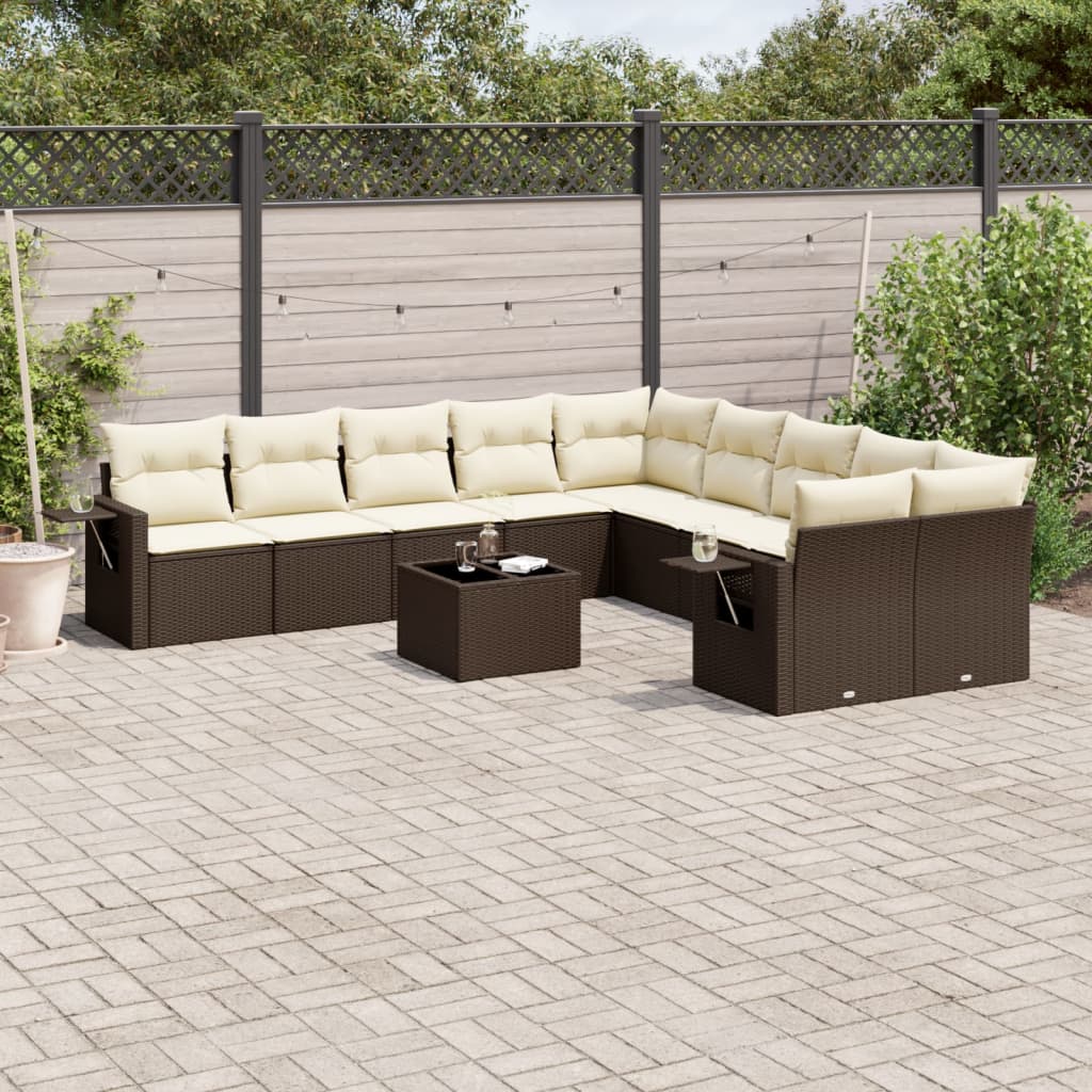 10-tlg. Garten-Sofagarnitur mit Kissen Schwarz Poly Rattan