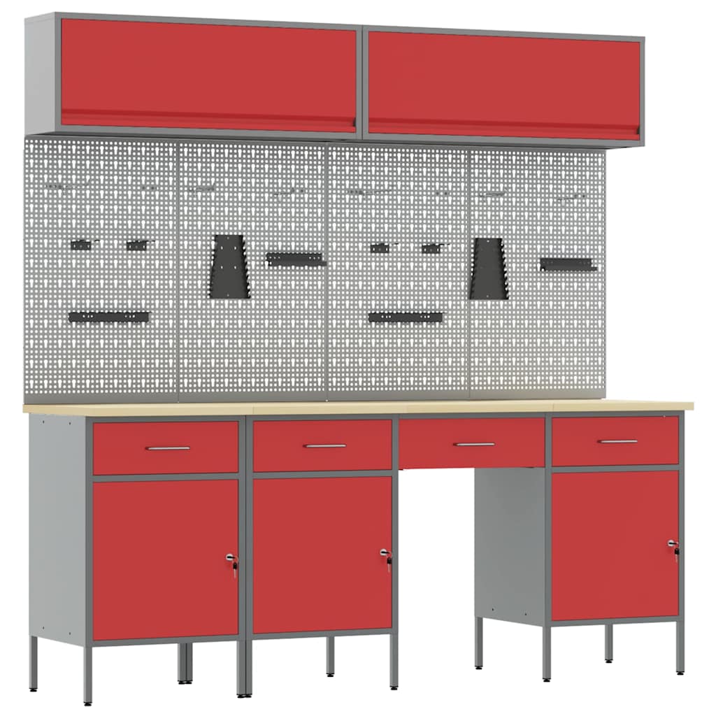 Arbeitsschrankset mit Schubladen mit Regal 8 pcs Grau