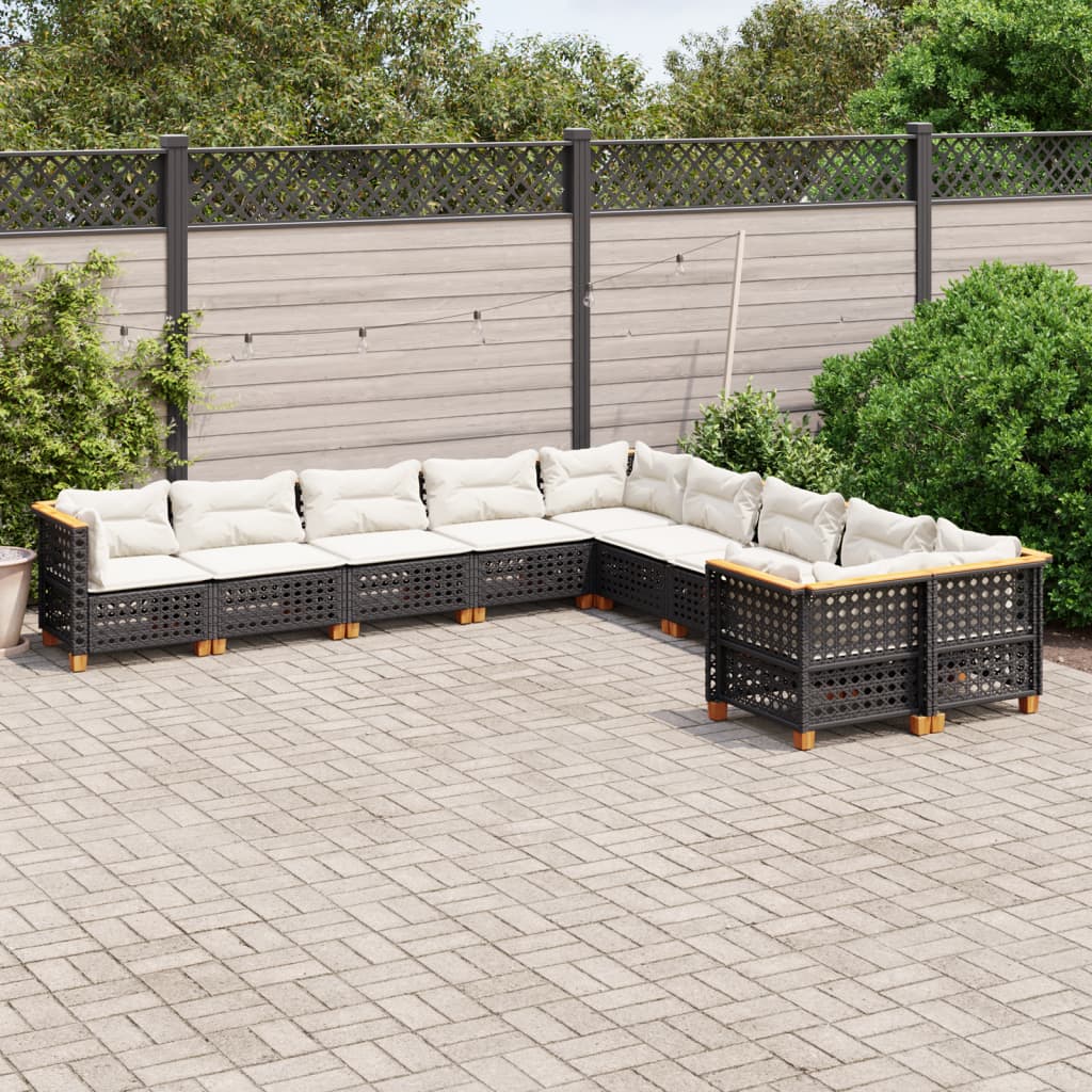 10-tlg. Garten-Sofagarnitur mit Kissen Beige Poly Rattan