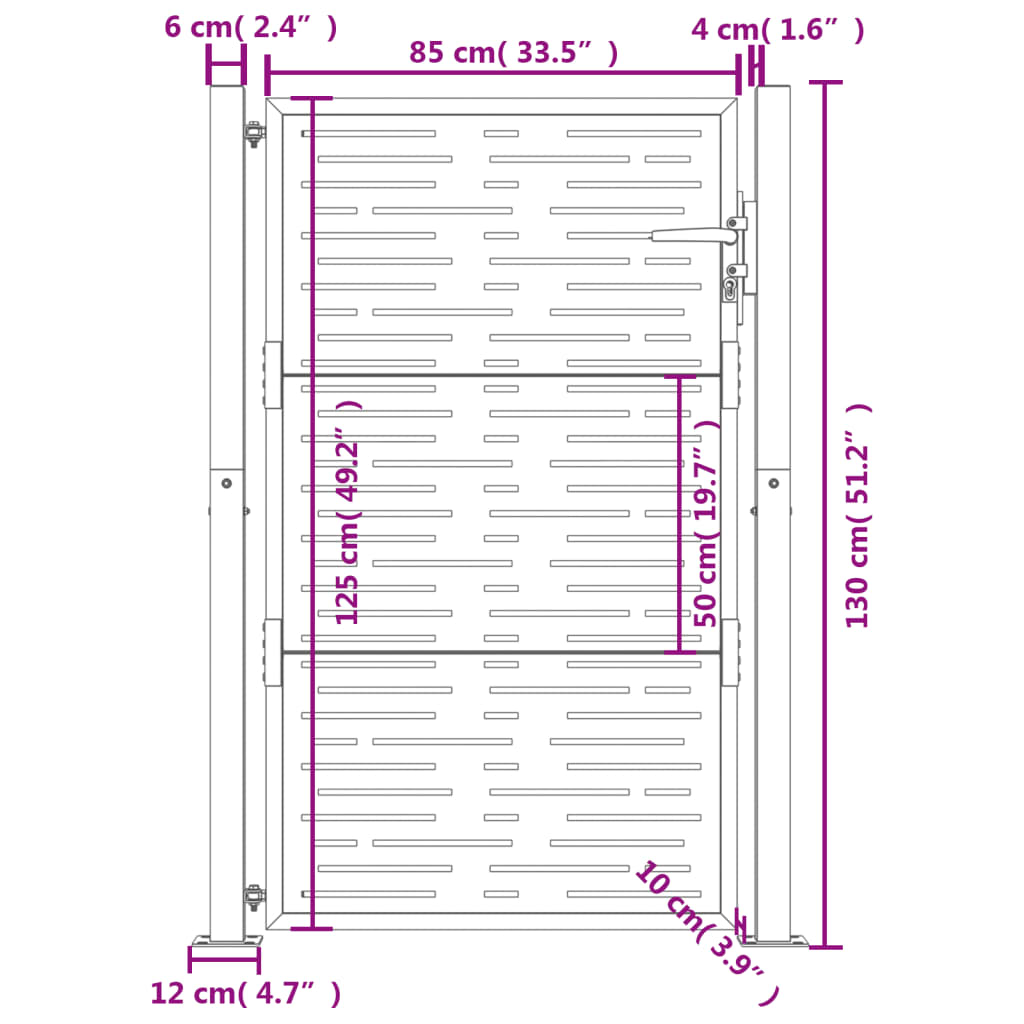 Gartentor Anthrazit 100x175 cm Stahl Quadratisches Design
