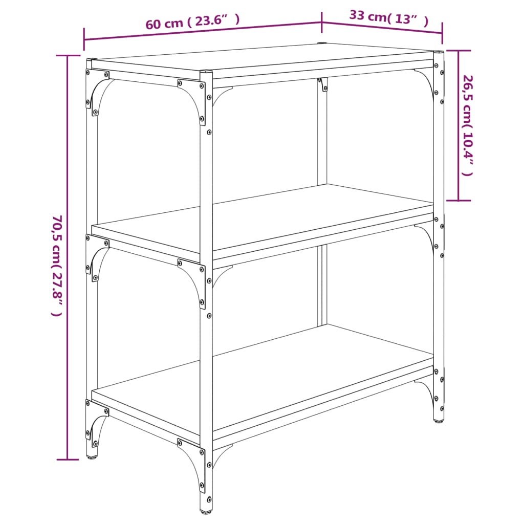 Bücherregal Schwarz 40x33x70,5 cm Holzwerkstoff und Stahl