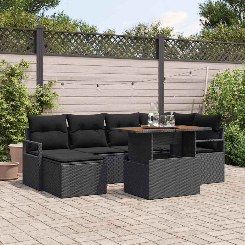 Garten Essgruppe mit Kissen 7 pcs Schwarz und Creme