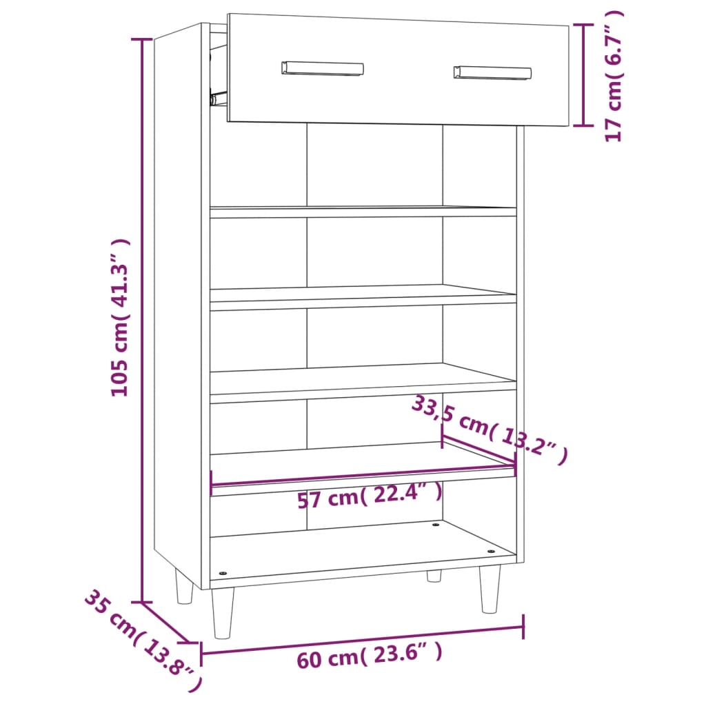 Schuhschrank mit Regal Altholz 60 x 35 x 105 cm Holzwerkstoff