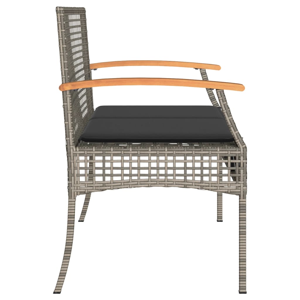 Gartenbank mit Kissen Schwarz Poly Rattan Akazienholz