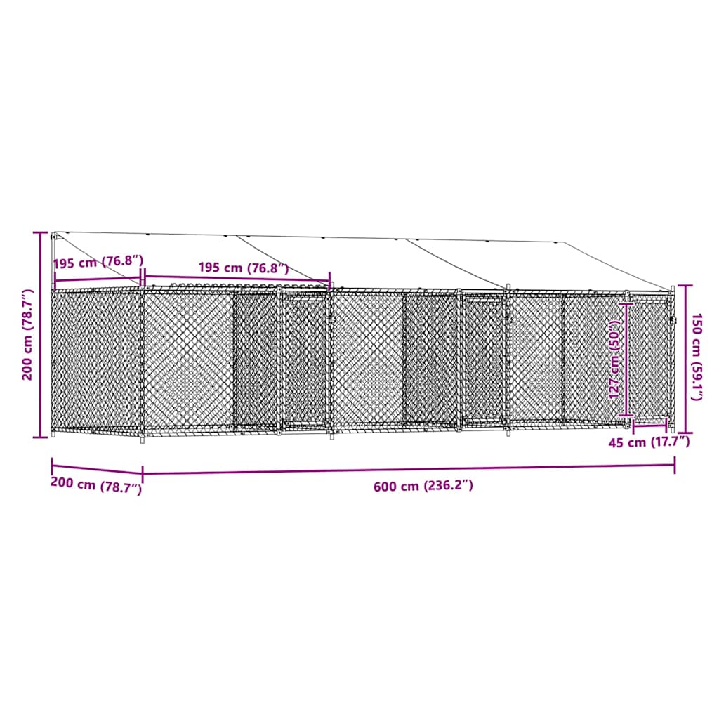 Hundezwinger mit Dach und Tür Grau 2x2x2 m Verzinkter Stahl