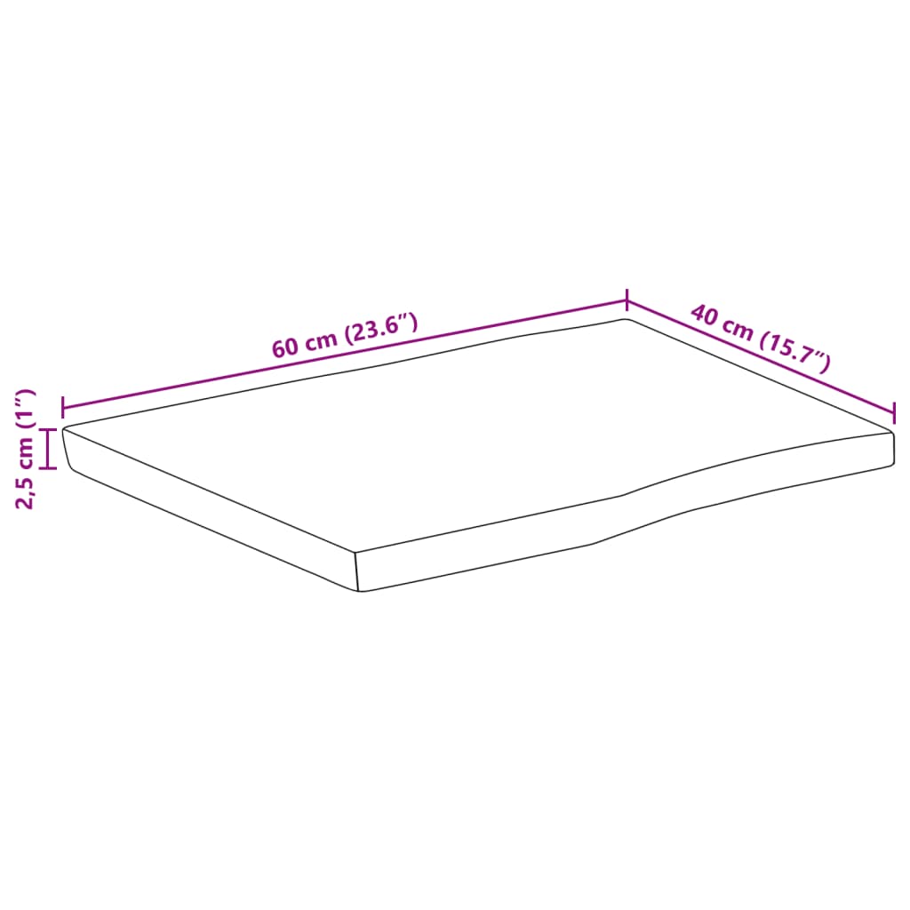Tischplatte 40x40x2,5 cm Rechteckig Massivholz Akazie Baumkante