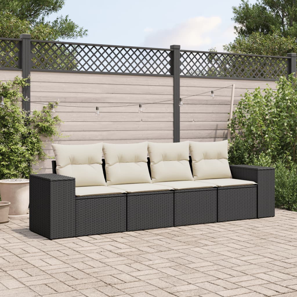 5-tlg. Garten-Sofagarnitur mit Kissen Schwarz Poly Rattan