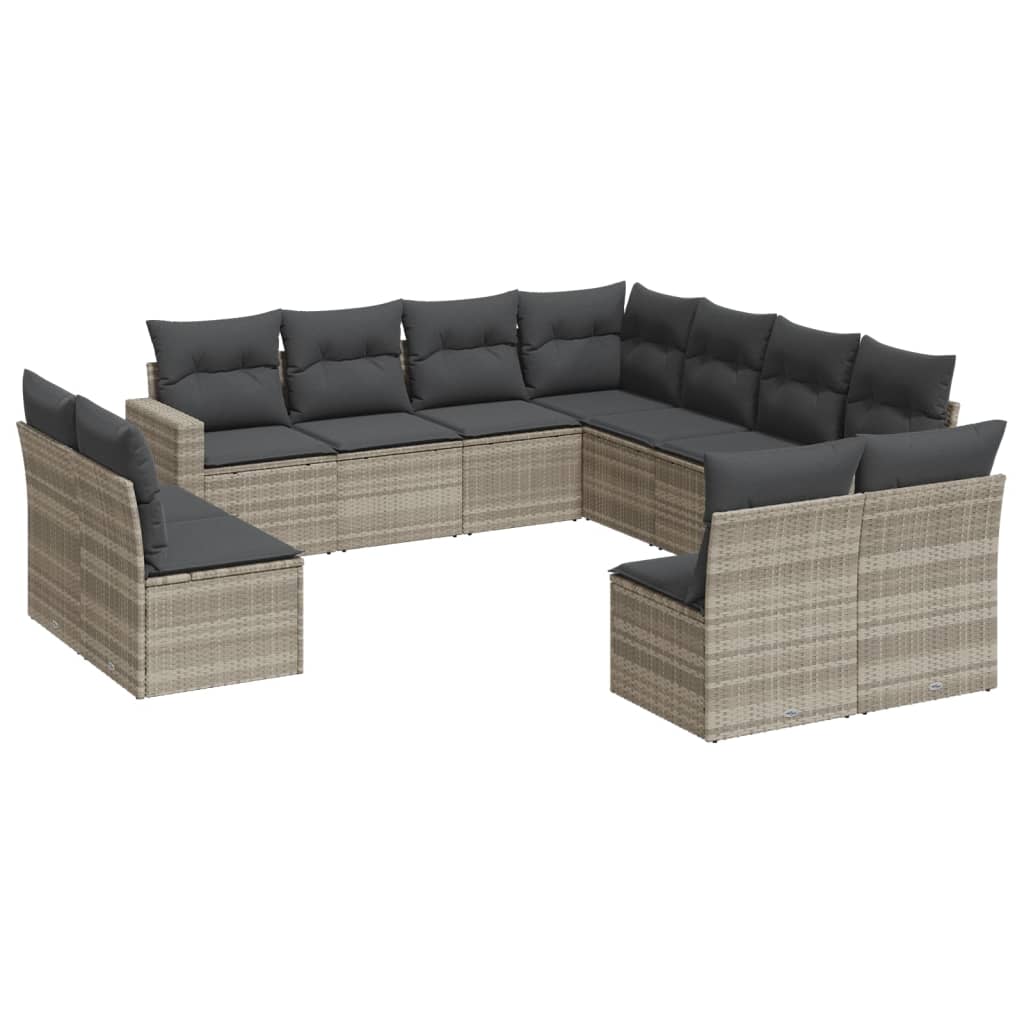 11-tlg. Garten-Sofagarnitur mit Kissen Schwarz Poly Rattan