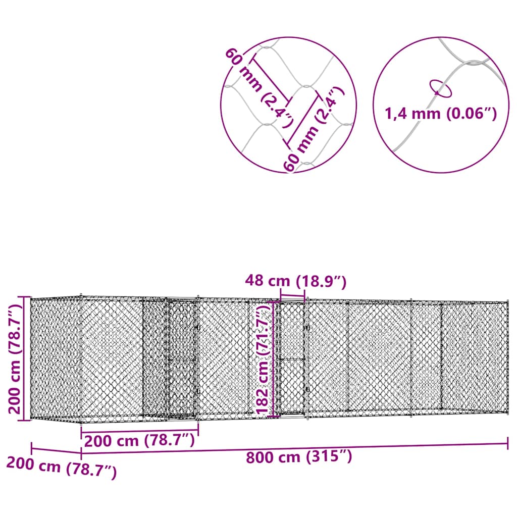 Hundezwinger mit Tür Grau 2x2x1,5 m Verzinkter Stahl