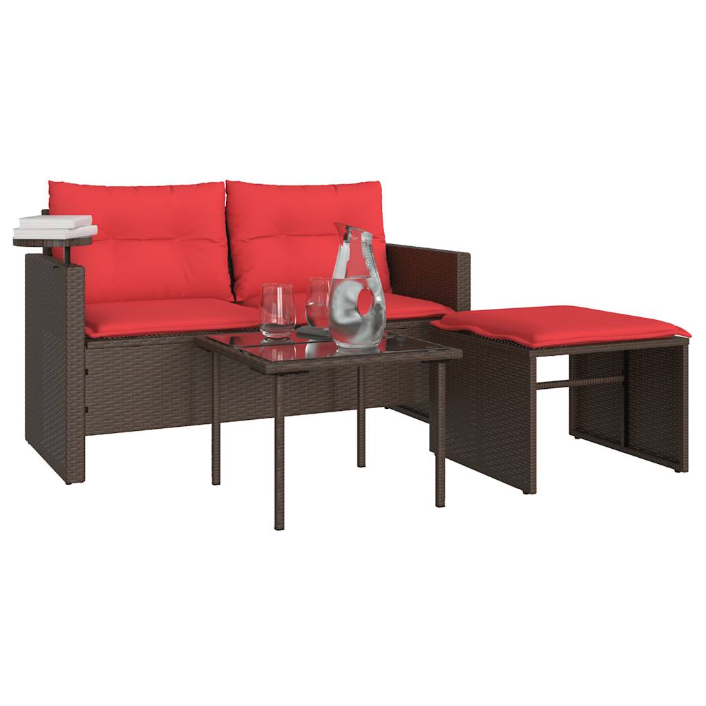 3-teiliges Gartensofa-Set mit Kissen, grau, Polyrattan