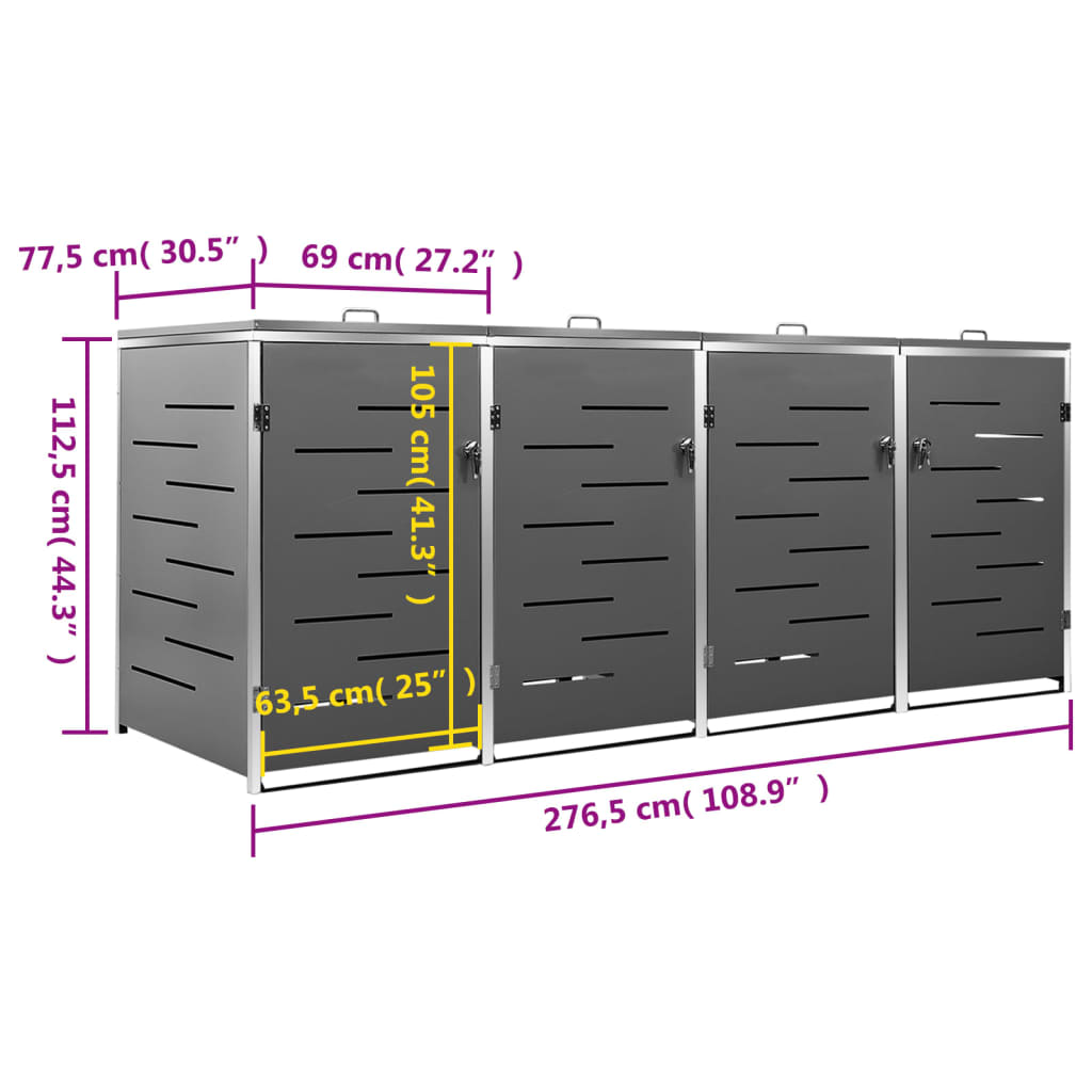 Mülltonnenbox für 3 Tonnen 207x77,5x112,5 cm Edelstahl