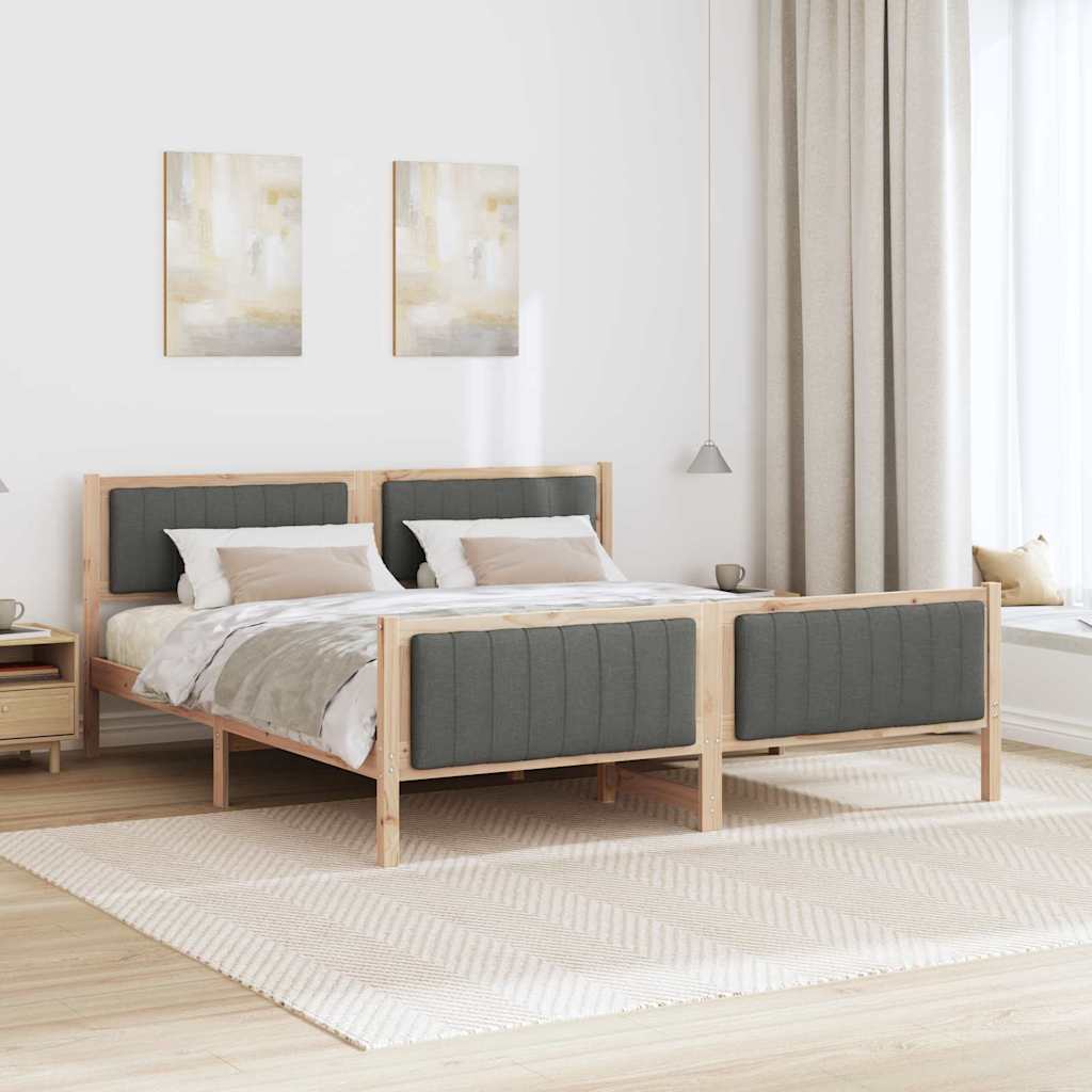 Bettgestell Braun und hellgrau 200 x 200 cm Massivholz Kiefer