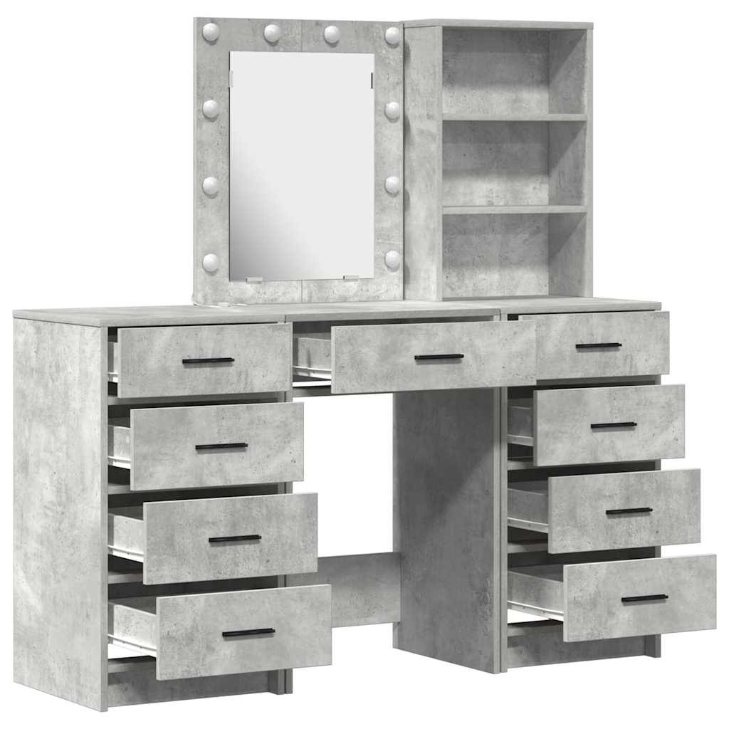 Schminktisch mit Spiegelbeleuchtung 3 pcs Weiß Holzwerkstoff