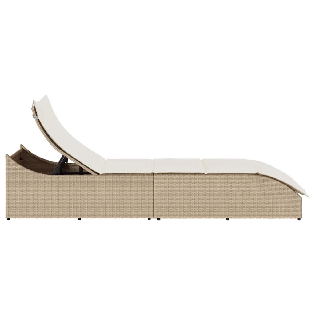 Klappliege mit Auflage und Stauraum Schwarz Poly-Rattan