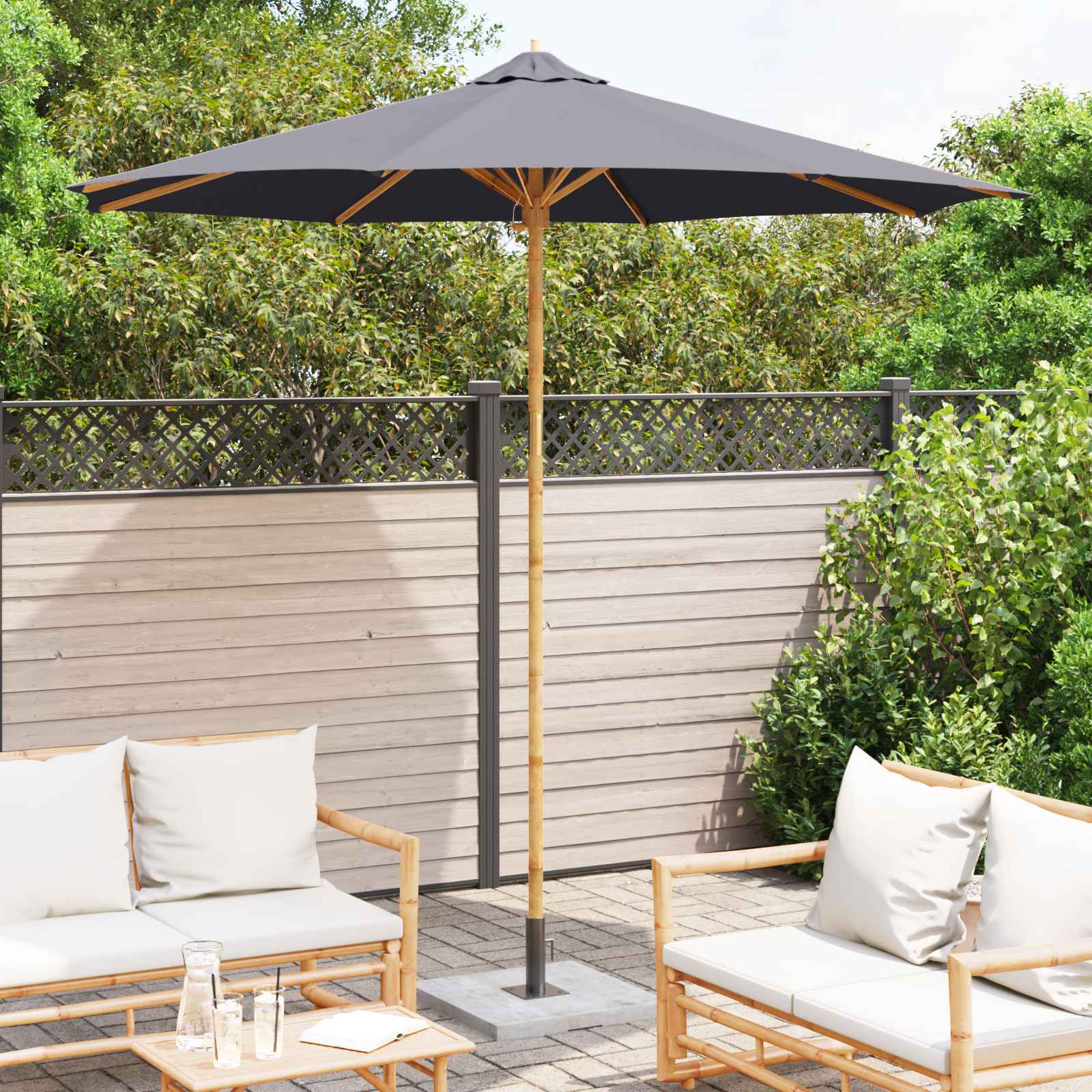 Garten-Sonnenschirm Cremeweiß Ø 150 x 210 cm Bambus
