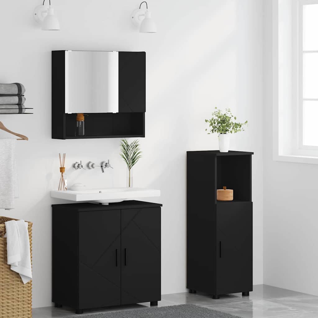 Badezimmermöbel-Set mit Tür 3 pcs Weiß Holzwerkstoff & Metall