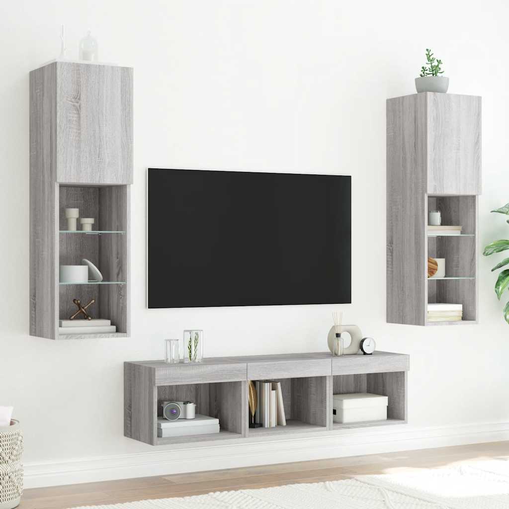 5-tlg. Wohnwand mit LED-Beleuchtung Weiß Holzwerkstoff