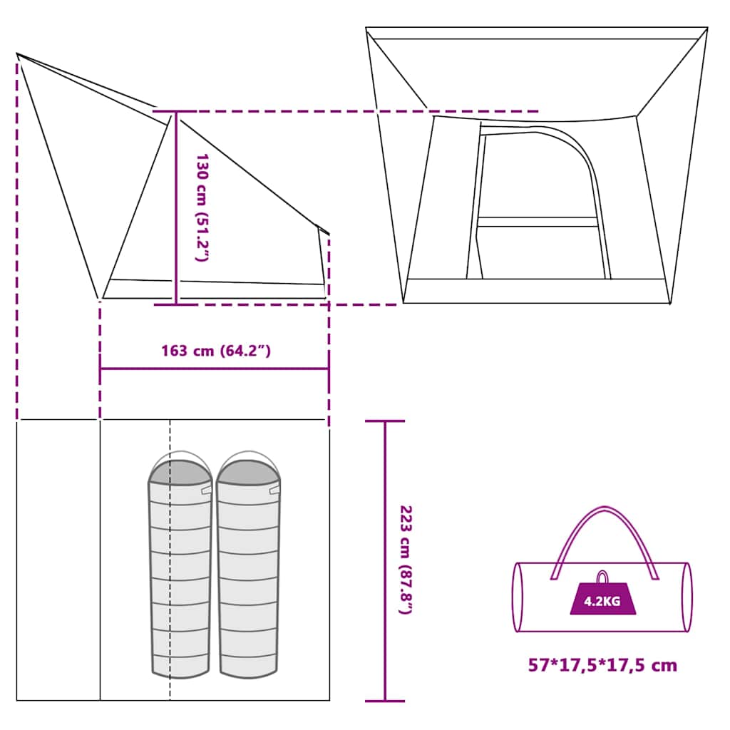 Campingzelt mit Dach mit Speicher Grün 282 x 225 x 154 cm Taft