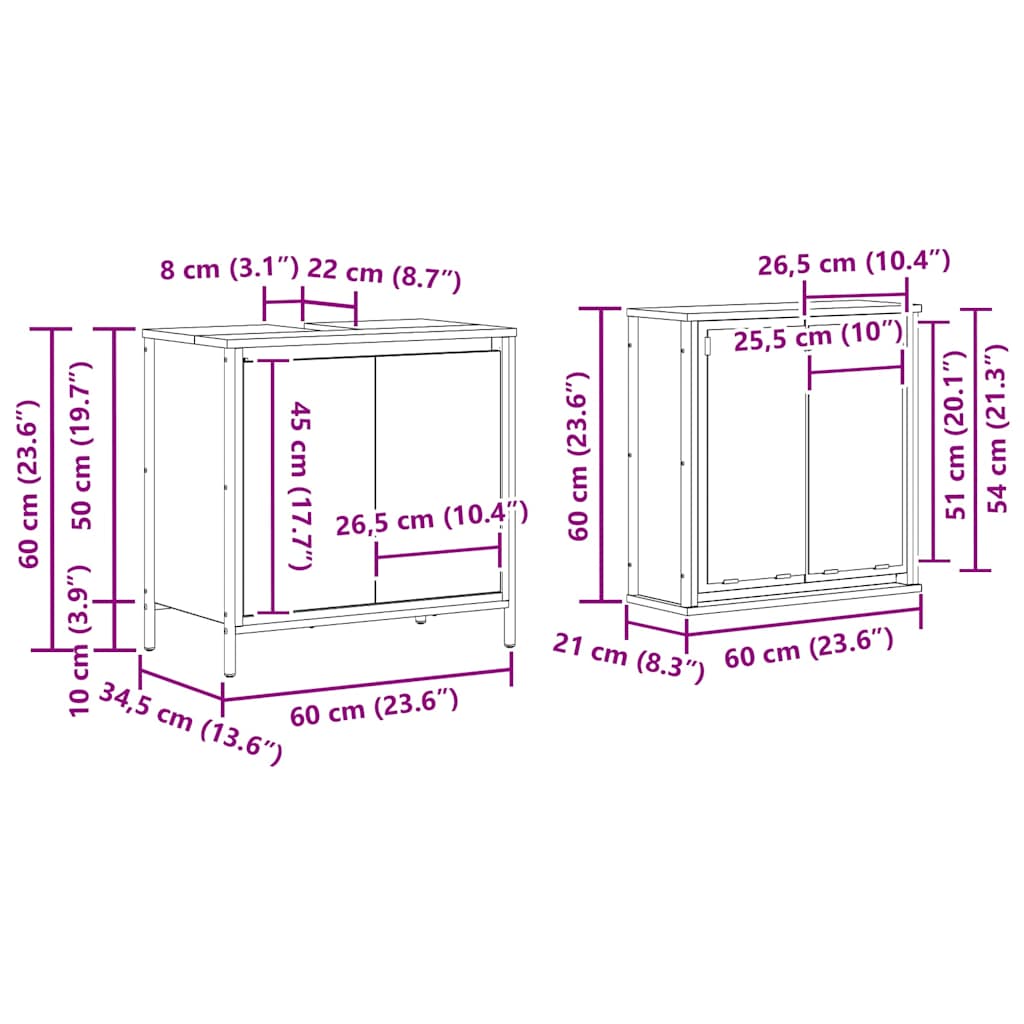 Badezimmermöbel-Set 5 pcs Schwarz Eichen-Optik Holzwerkstoff