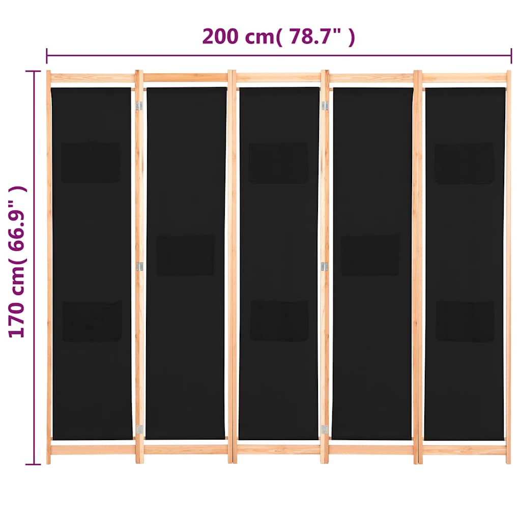 5-teiliger Raumteiler Creme 200 x 170 x 4 cm Stoff