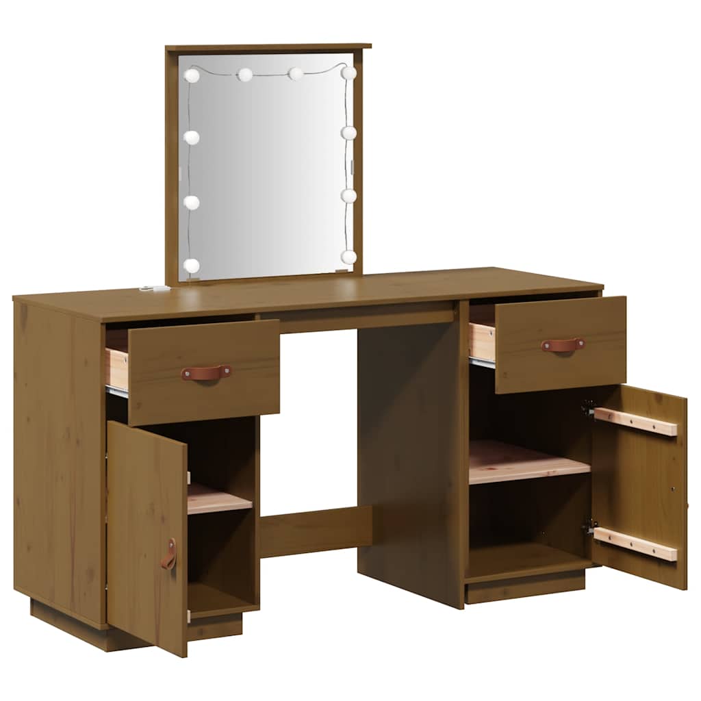 Schminktisch-Set mit LED Weiß Massivholz Kiefer