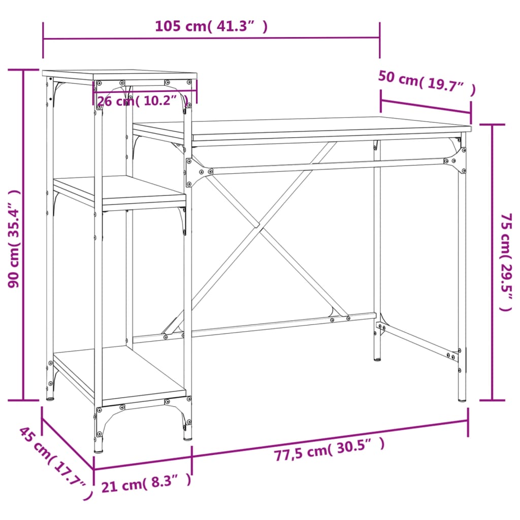 Schreibtisch mit Regal Sonoma-Eiche 135x50x90 cm Holzwerkstoff