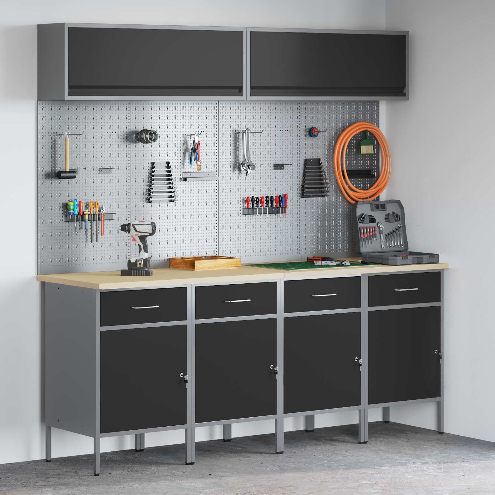 Arbeitsschrankset mit Schubladen mit Regal 8 pcs Grau