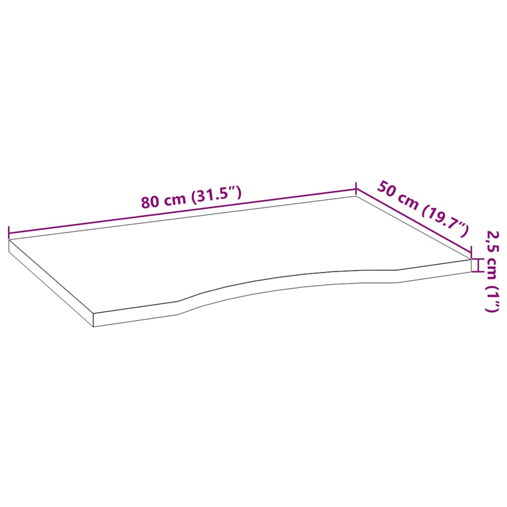 Schreibtischplatte Unbehandelt 80x50x2,5 cm Massivholz Eiche