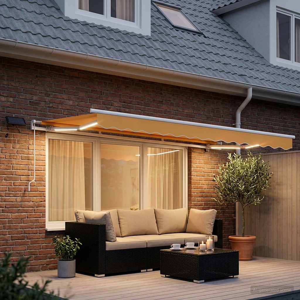 Markise Manuell Einziehbar mit LED 300x250 cm Blau und Weiß
