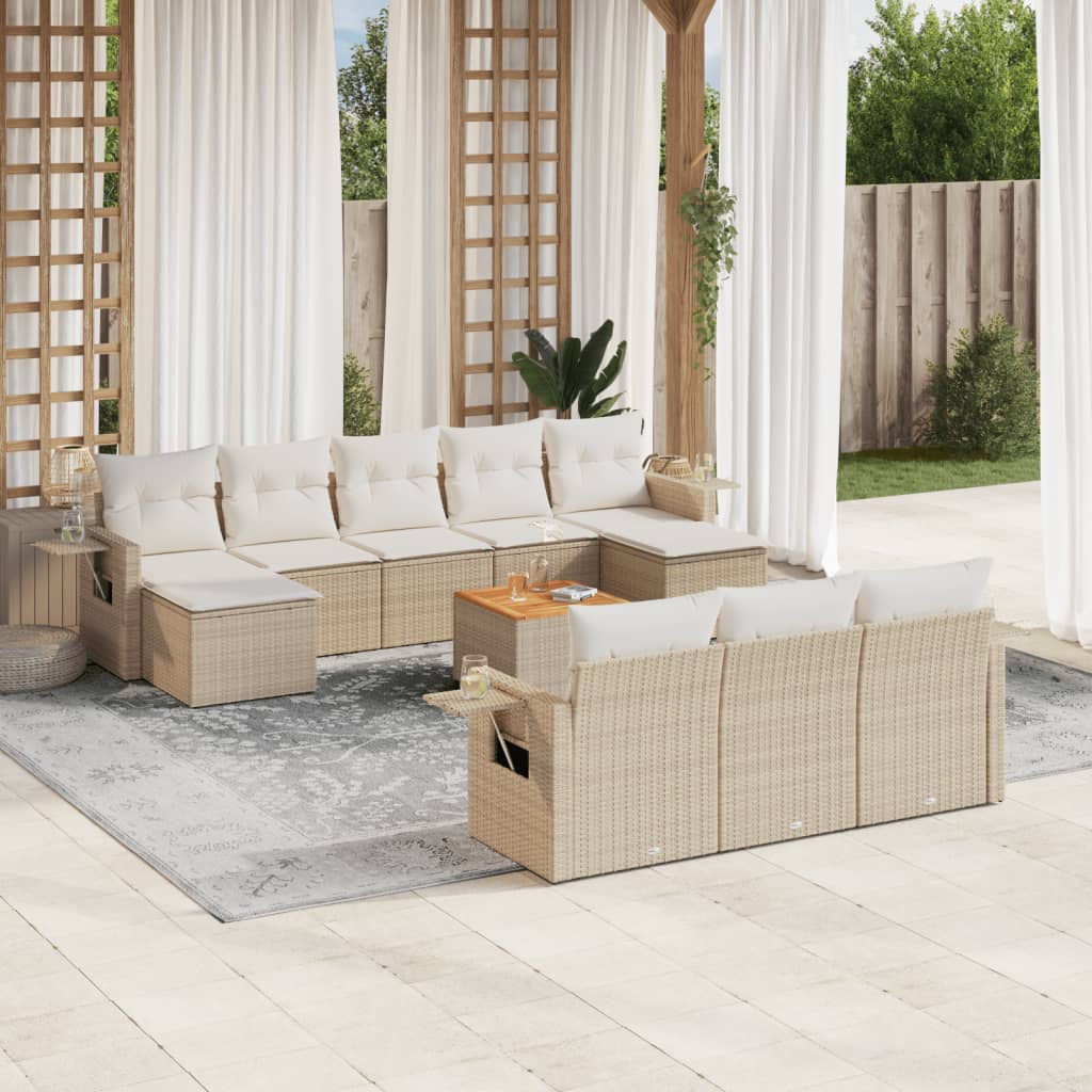 11-tlg. Garten-Sofagarnitur mit Kissen Schwarz Poly Rattan